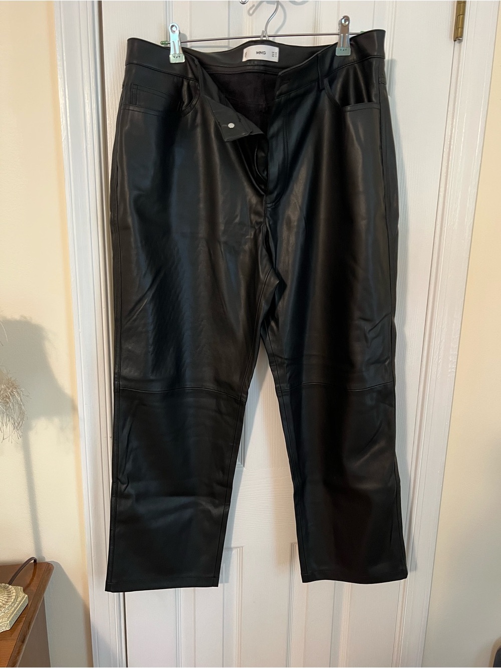 Mango Black Faux Leather Wide-Leg Pants